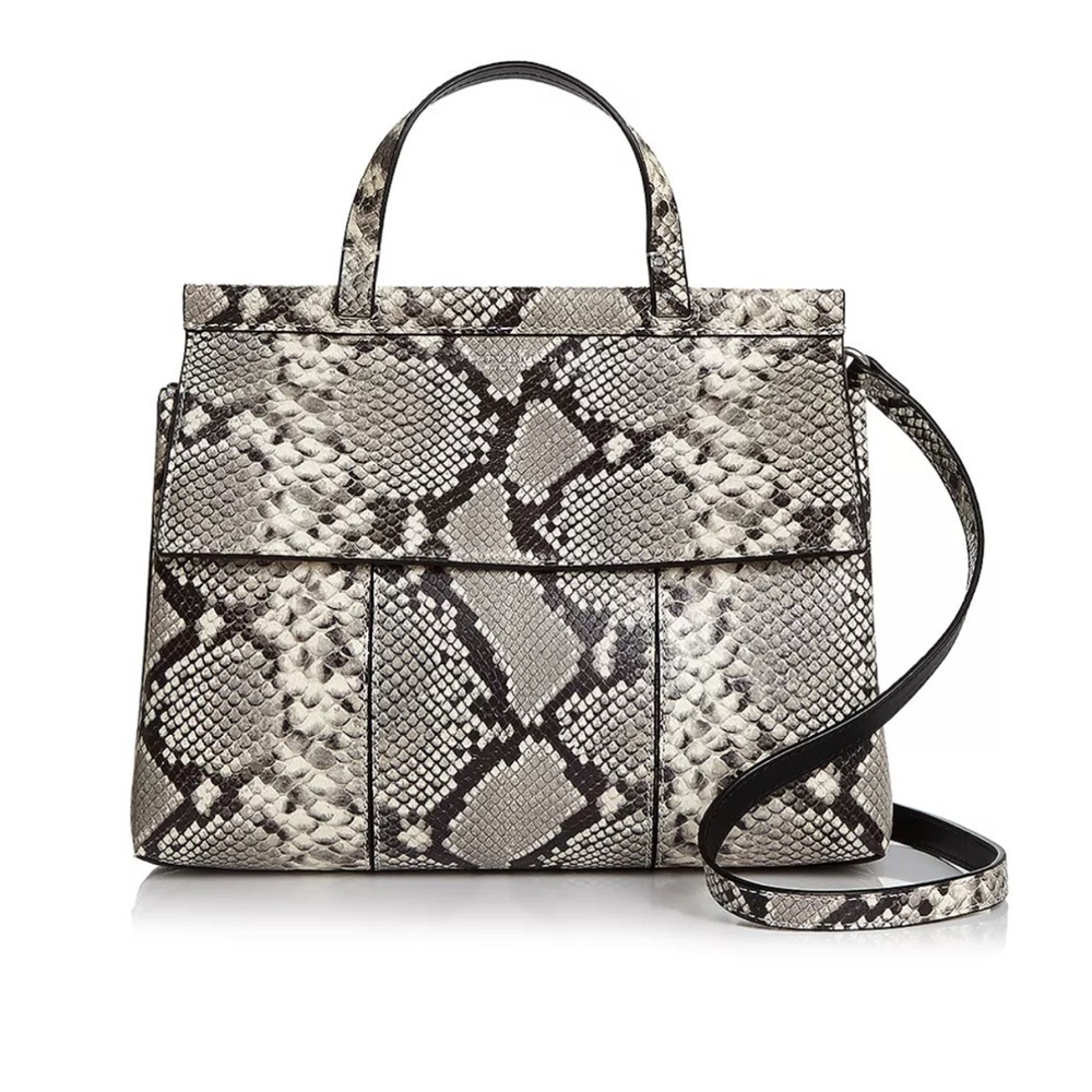 Tory Burch Python-Print Satchel in Black and Cream